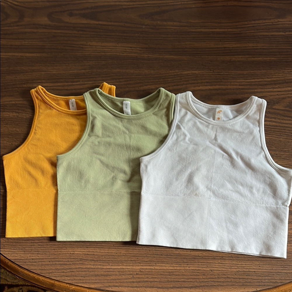 Vibrant Kids Tank Tops - Mustard, Sage, and White